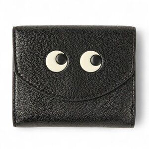 ANYA HINDMARCH Black Leather Tri-Fold Wallet